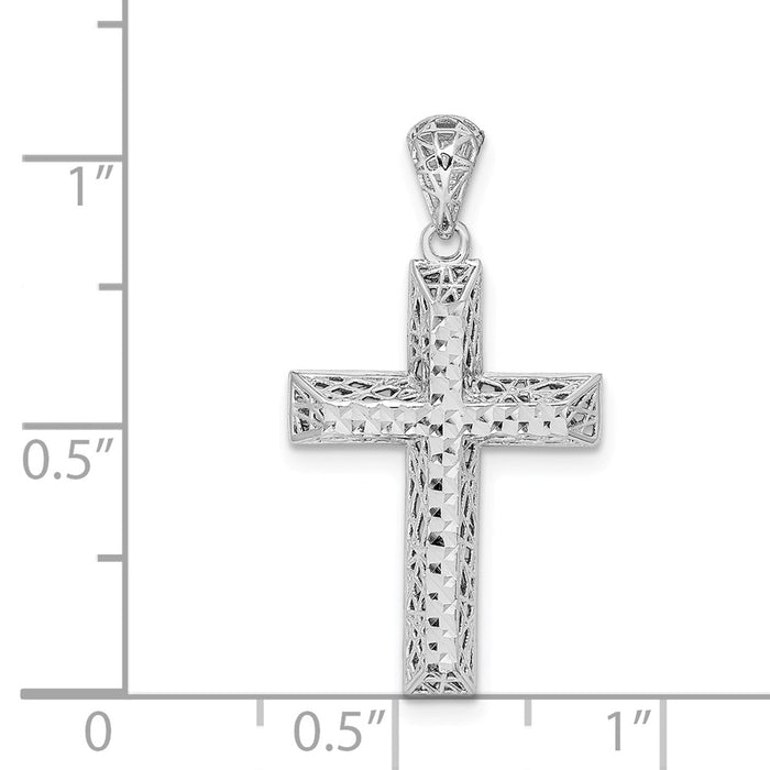 Million Charms 925 Sterling Silver Rhodium-Plated Polished Diamond-Cut Relgious Cross Pendant