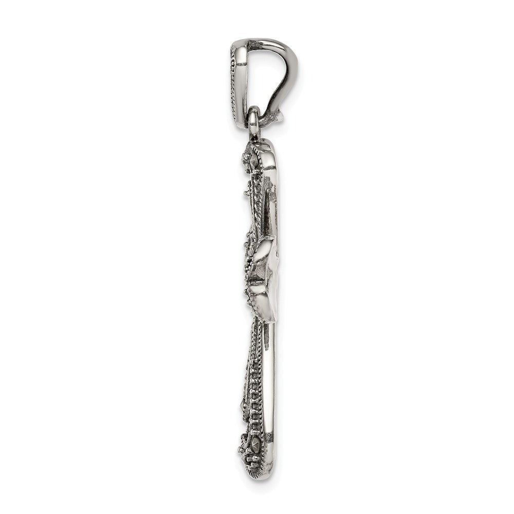 Million Charms 925 Sterling Silver Antiqued Marcasite & Garnet Relgious Cross Pendant