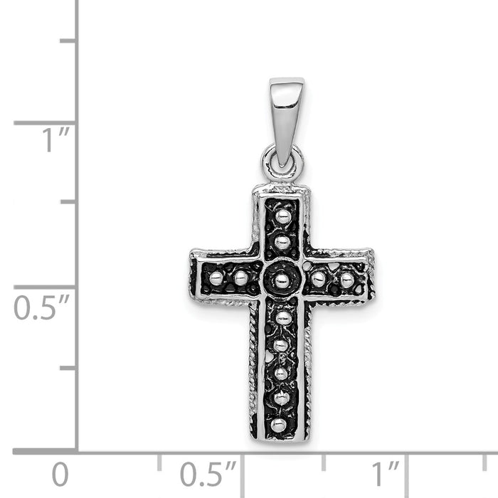 Million Charms 925 Sterling Silver Rhodium-Plated & Antiqued Relgious Cross Pendant