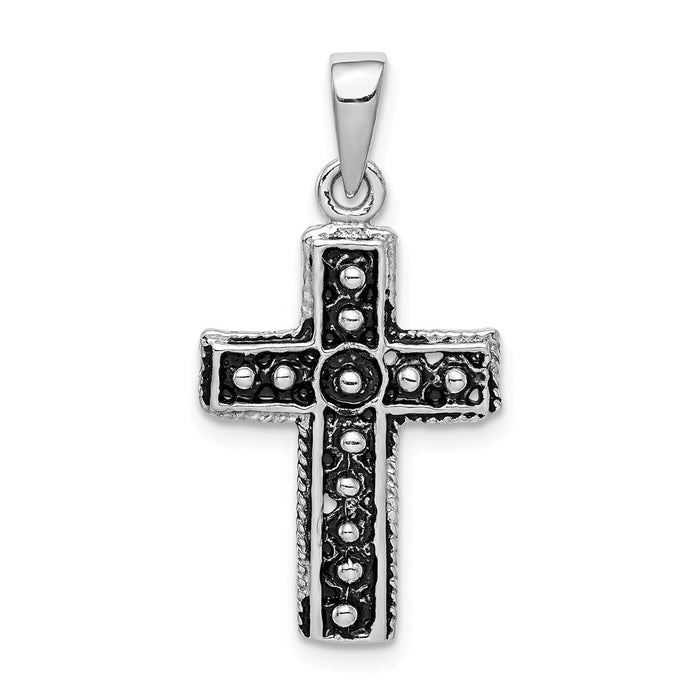 Million Charms 925 Sterling Silver Rhodium-Plated & Antiqued Relgious Cross Pendant