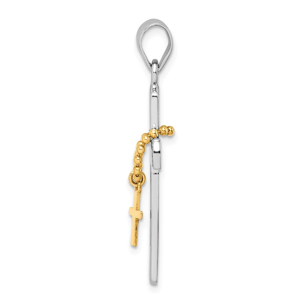Million Charms 925 Sterling Silver Rhodium-Plated Polished Gold Themed Tone Double Relgious Cross Pendant