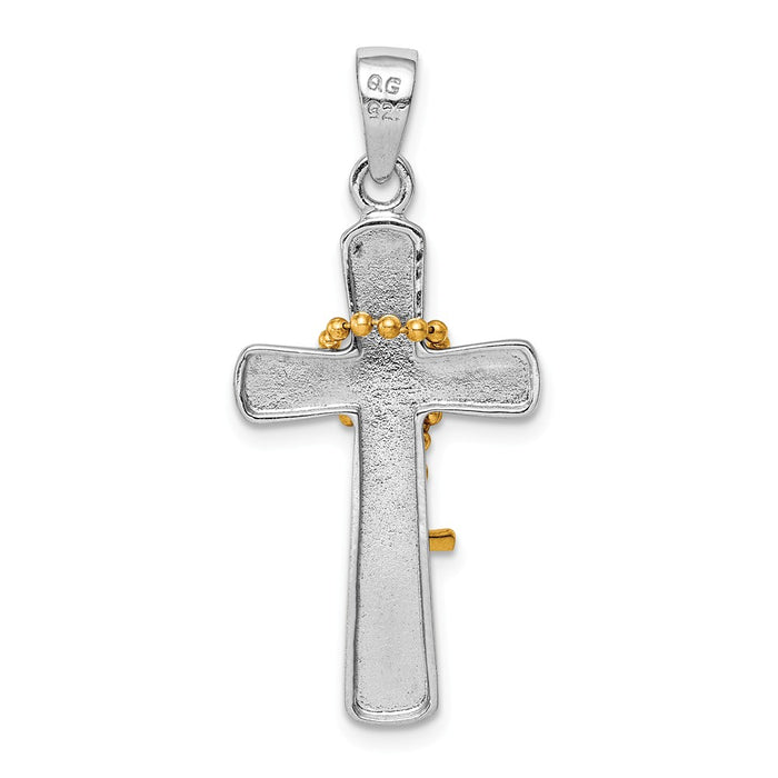 Million Charms 925 Sterling Silver Rhodium-Plated Polished Gold Themed Tone Double Relgious Cross Pendant