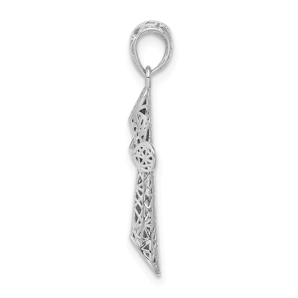 Million Charms 925 Sterling Silver Rhodium-Plated Polished Angled Edge Hollow Relgious Cross Pendant
