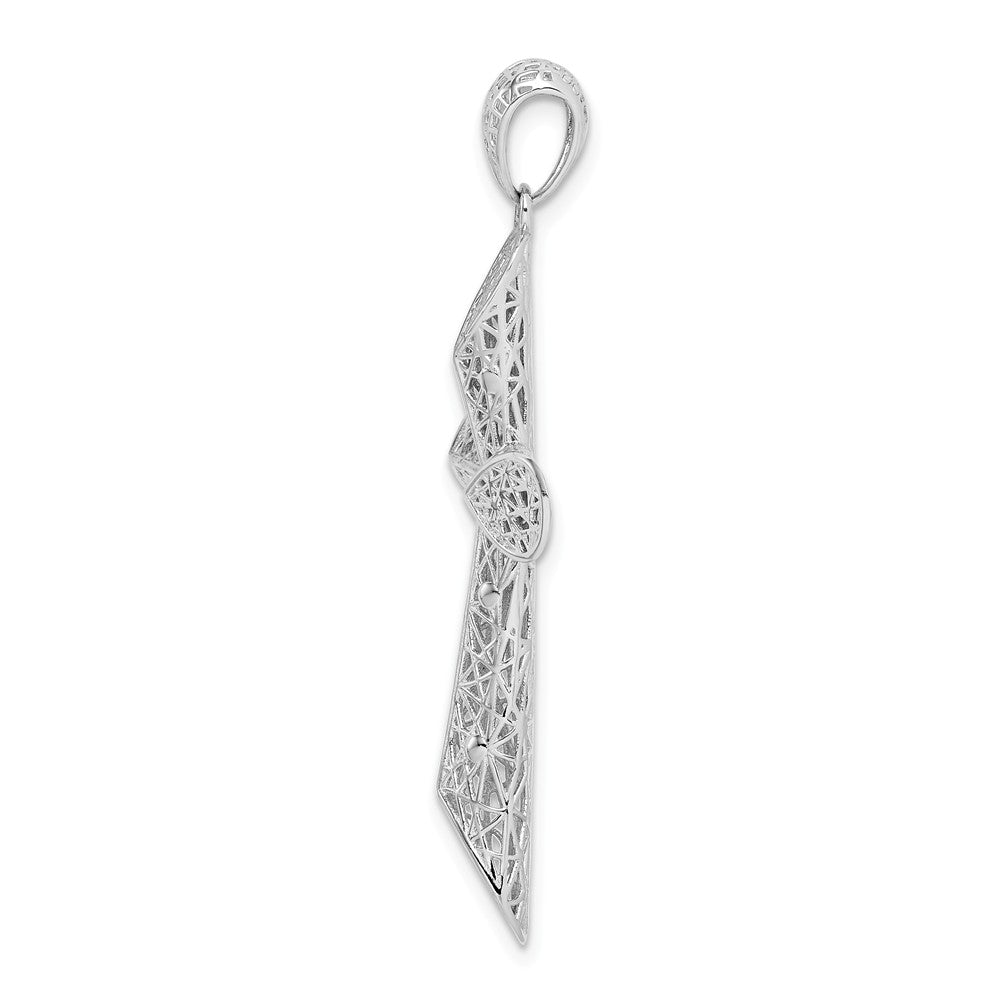 Million Charms 925 Sterling Silver Rhodium-Plated Polished Angled Edge Hollow Relgious Cross Pendant