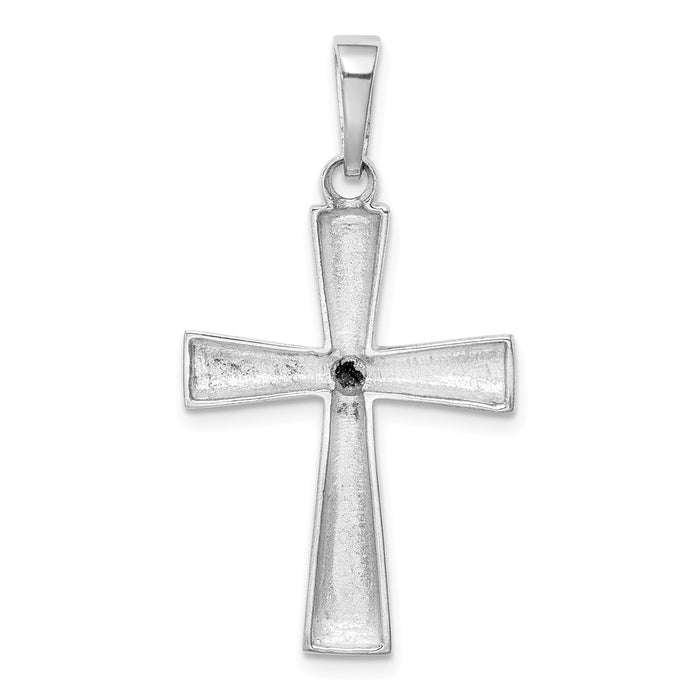 Million Charms 925 Sterling Silver Rhodium-Plated Onyx Relgious Cross Pendant