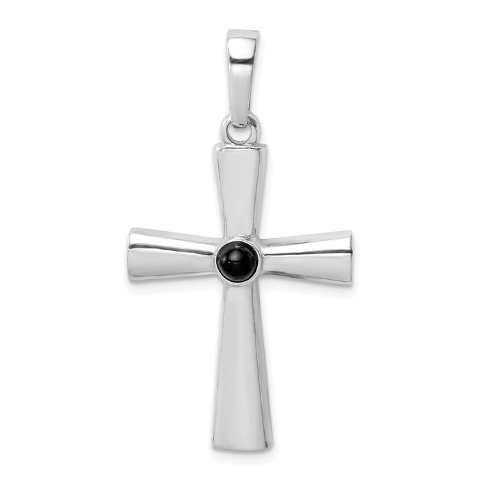 Million Charms 925 Sterling Silver Rhodium-Plated Onyx Relgious Cross Pendant