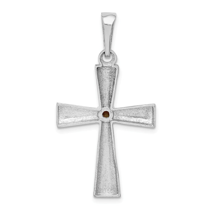 Million Charms 925 Sterling Silver Rhodium-Plated Tigers Eye Relgious Cross Pendant