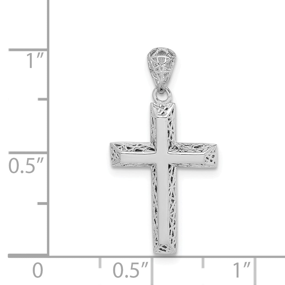 Million Charms 925 Sterling Silver Rhodium-Plated Polished Relgious Cross Pendant