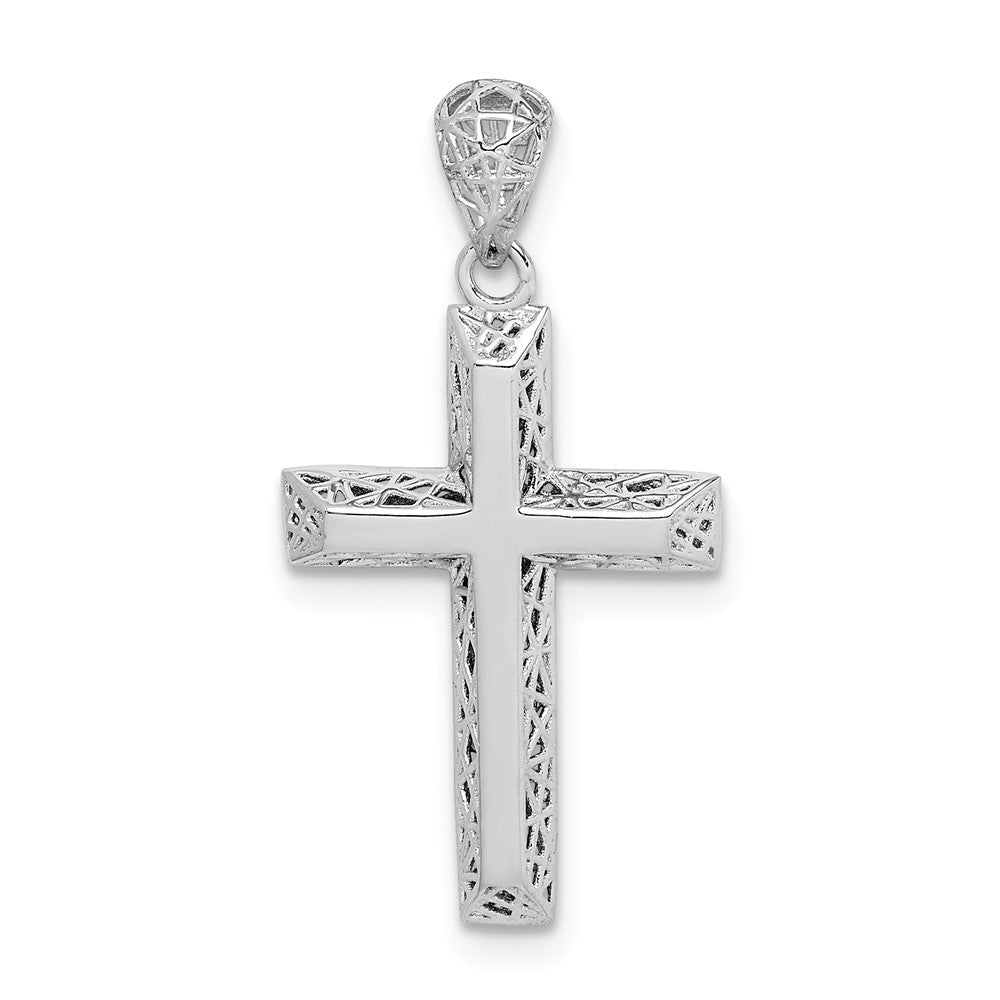 Million Charms 925 Sterling Silver Rhodium-Plated Polished Relgious Cross Pendant