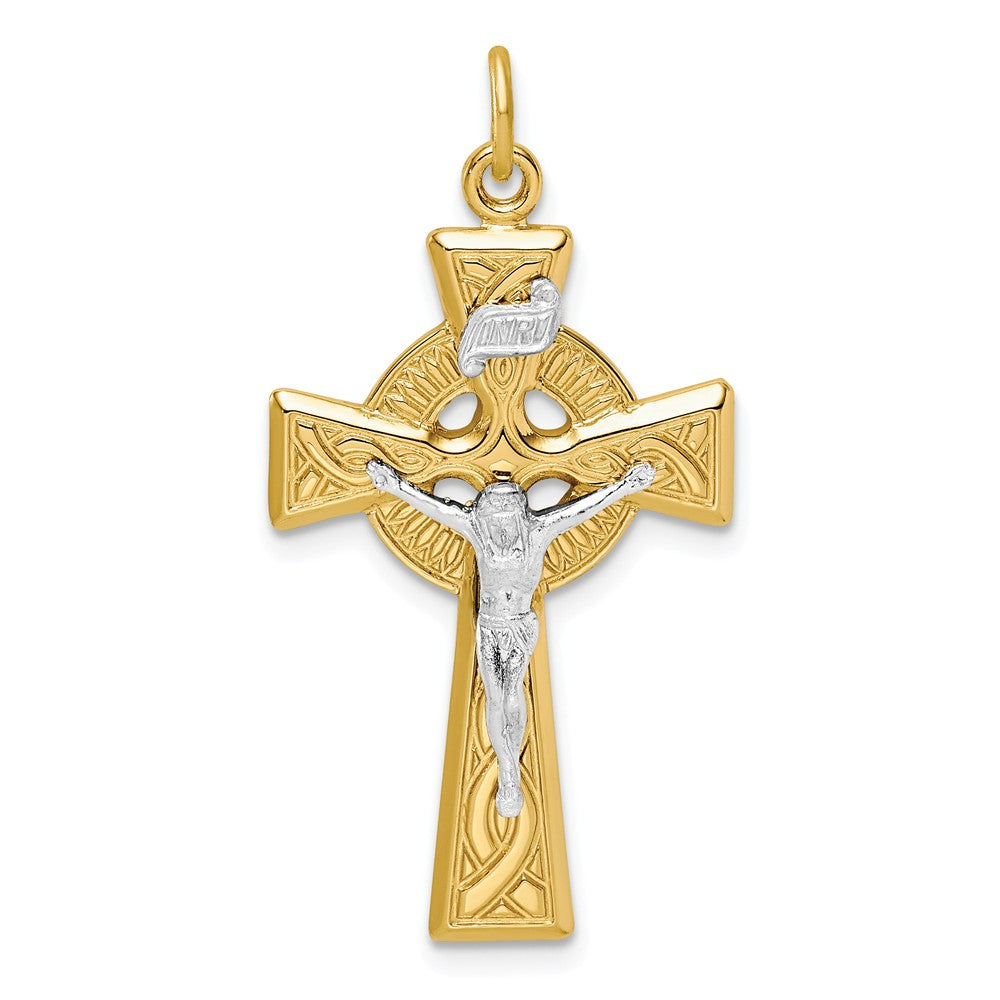 Million Charms 925 Sterling Silver & Gold Themed Tone Relgious Crucifix Pendant