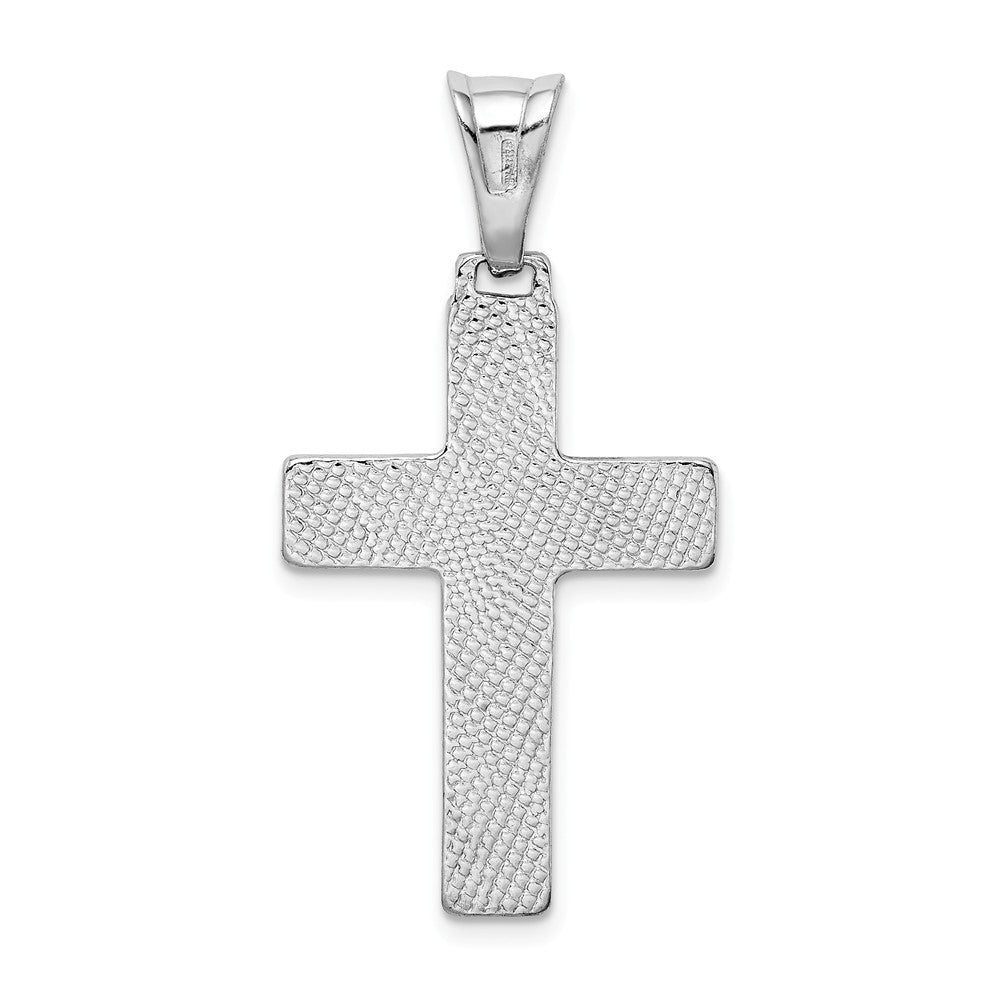 Million Charms 925 Sterling Silver Rhodium-Plated Polished & Textured Relgious Cross Pendant