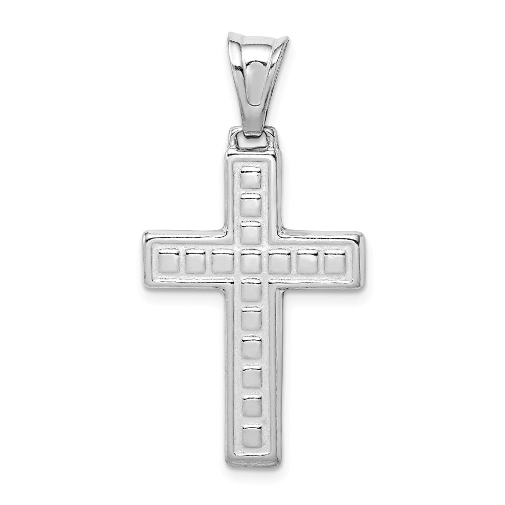 Million Charms 925 Sterling Silver Rhodium-Plated Polished & Textured Relgious Cross Pendant