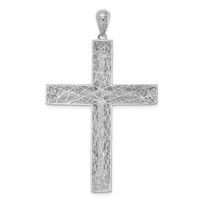 Million Charms 925 Sterling Silver Rhodium-Plated Polished Diamond-Cut Relgious Cross Pendant