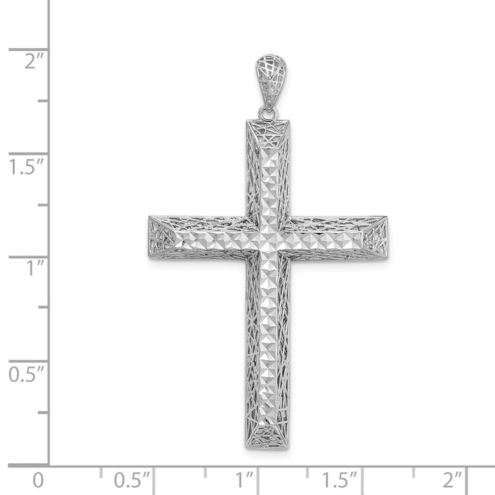 Million Charms 925 Sterling Silver Rhodium-Plated Polished Diamond-Cut Relgious Cross Pendant