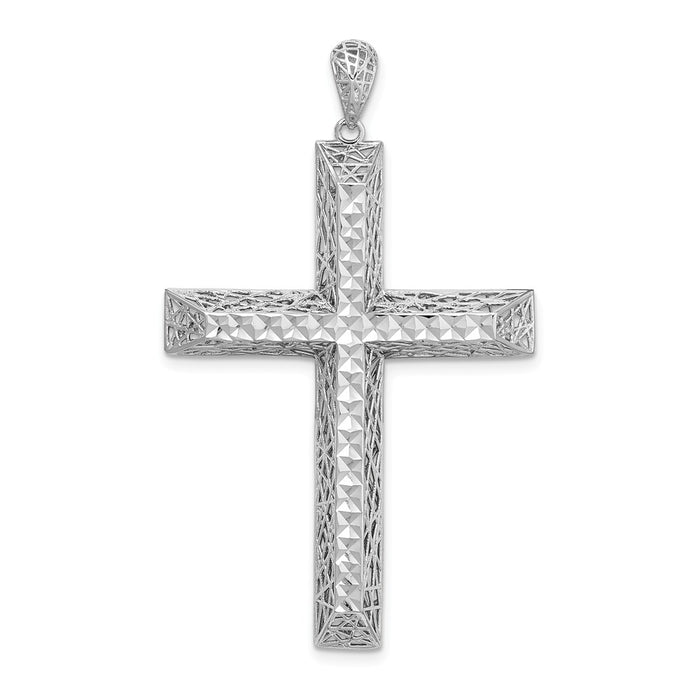 Million Charms 925 Sterling Silver Rhodium-Plated Polished Diamond-Cut Relgious Cross Pendant