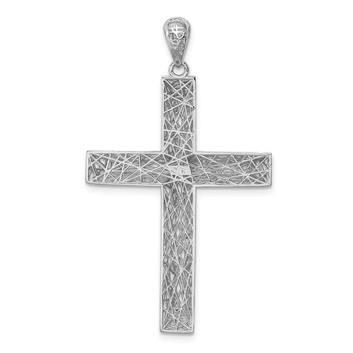 Million Charms 925 Sterling Silver Rhodium-Plated Polished Hollow Relgious Cross Pendant