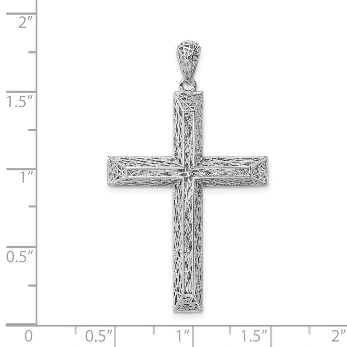 Million Charms 925 Sterling Silver Rhodium-Plated Polished Hollow Relgious Cross Pendant