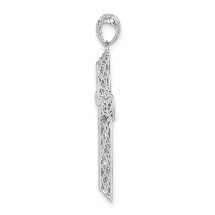 Million Charms 925 Sterling Silver Rhodium-Plated Polished Hollow Relgious Cross Pendant