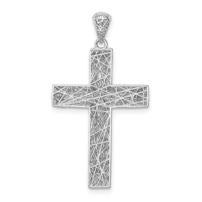 Million Charms 925 Sterling Silver Rhodium-Plated Polished Hollow Relgious Cross Pendant