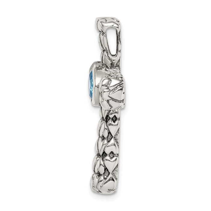 Million Charms 925 Sterling Silver Blue (Cubic Zirconia) CZ Relgious Cross Chain Slide