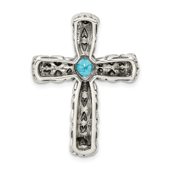 Million Charms 925 Sterling Silver Blue (Cubic Zirconia) CZ Relgious Cross Chain Slide