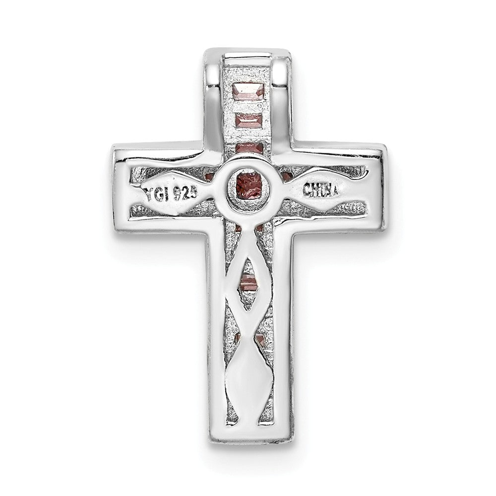 Million Charms 925 Sterling Silver Rhodium-Plated Pink & White (Cubic Zirconia) CZ Relgious Cross Chain Slide