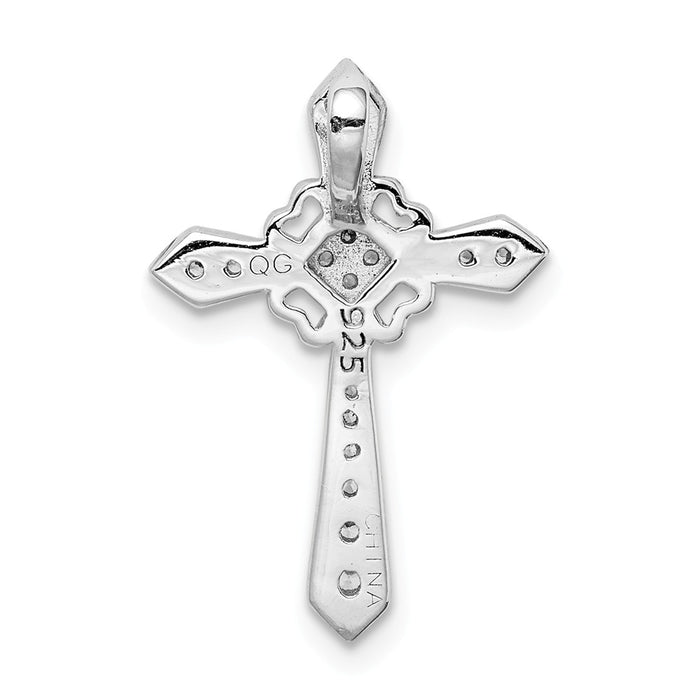 Million Charms 925 Sterling Silver Rhodium-Plated (Cubic Zirconia) CZ Relgious Cross Chain Slide