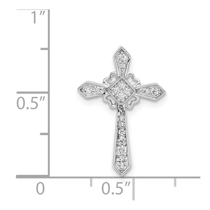 Million Charms 925 Sterling Silver Rhodium-Plated (Cubic Zirconia) CZ Relgious Cross Chain Slide