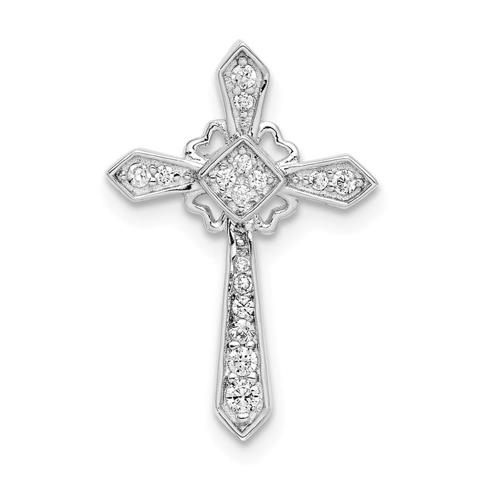 Million Charms 925 Sterling Silver Rhodium-Plated (Cubic Zirconia) CZ Relgious Cross Chain Slide