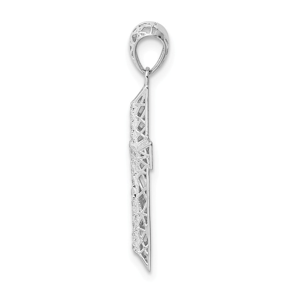 Million Charms 925 Sterling Silver Rhodium-Plated (Cubic Zirconia) CZ Relgious Cross Pendant