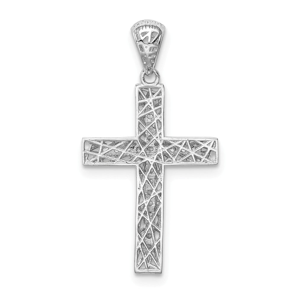 Million Charms 925 Sterling Silver Rhodium-Plated (Cubic Zirconia) CZ Relgious Cross Pendant