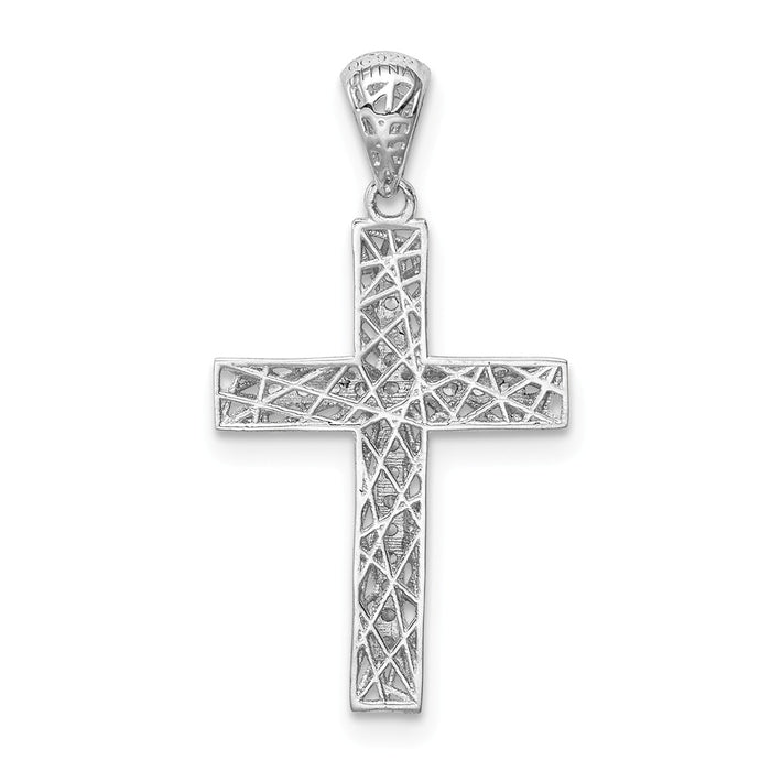 Million Charms 925 Sterling Silver Rhodium-Plated (Cubic Zirconia) CZ Relgious Cross Pendant