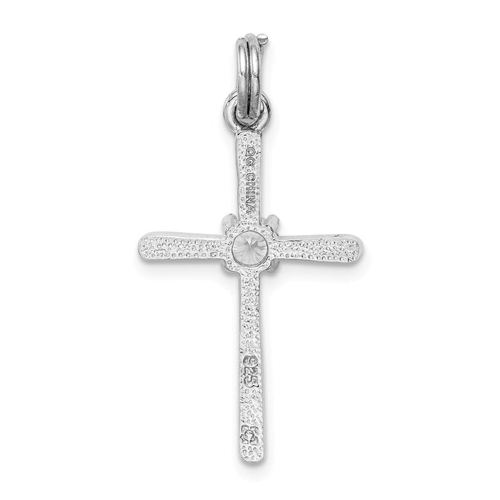 Million Charms 925 Sterling Silver Rhodium-Plated (Cubic Zirconia) CZ Relgious Cross Pendant