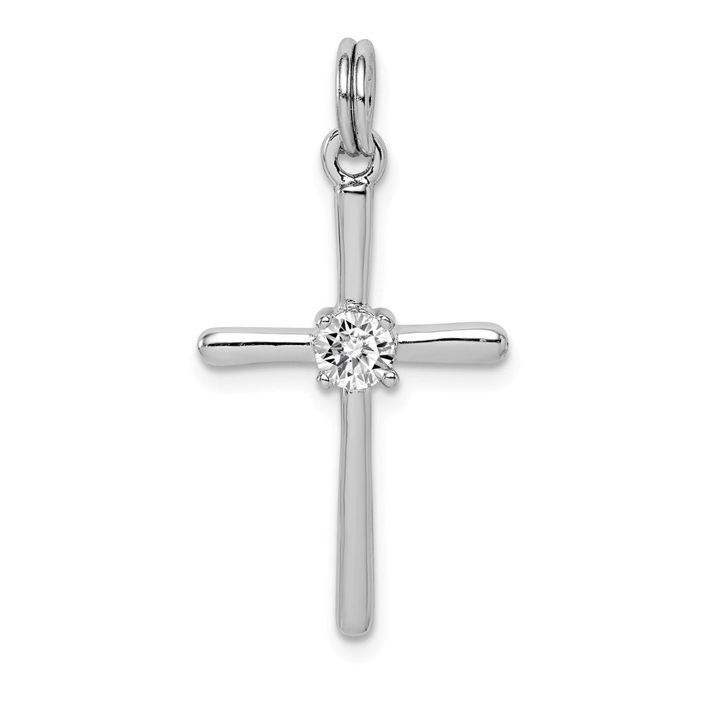 Million Charms 925 Sterling Silver Rhodium-Plated (Cubic Zirconia) CZ Relgious Cross Pendant