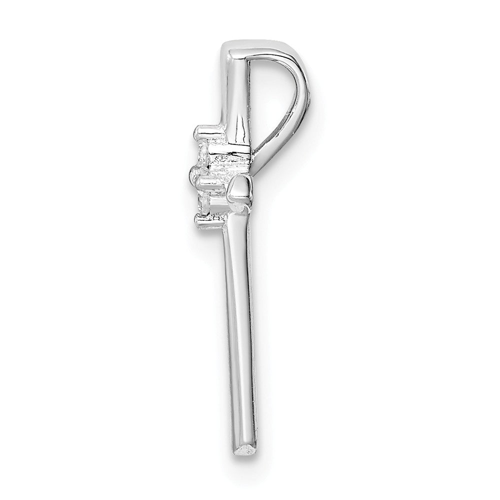 Million Charms 925 Sterling Silver Rhodium-plated Plated (Cubic Zirconia) CZ Relgious Cross Chain Slide Pendant