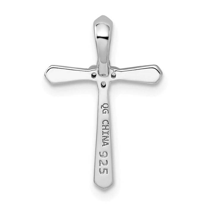 Million Charms 925 Sterling Silver Rhodium-plated Plated (Cubic Zirconia) CZ Relgious Cross Chain Slide Pendant