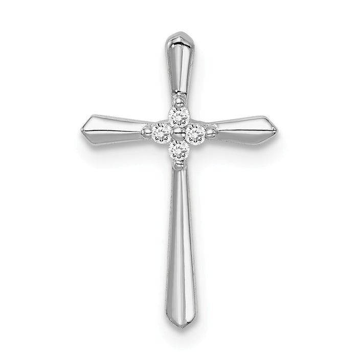 Million Charms 925 Sterling Silver Rhodium-plated Plated (Cubic Zirconia) CZ Relgious Cross Chain Slide Pendant