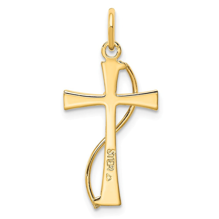 Million Charms 925 Sterling Silver Gold Themed Tone & (Cubic Zirconia) CZ Relgious Cross Pendant