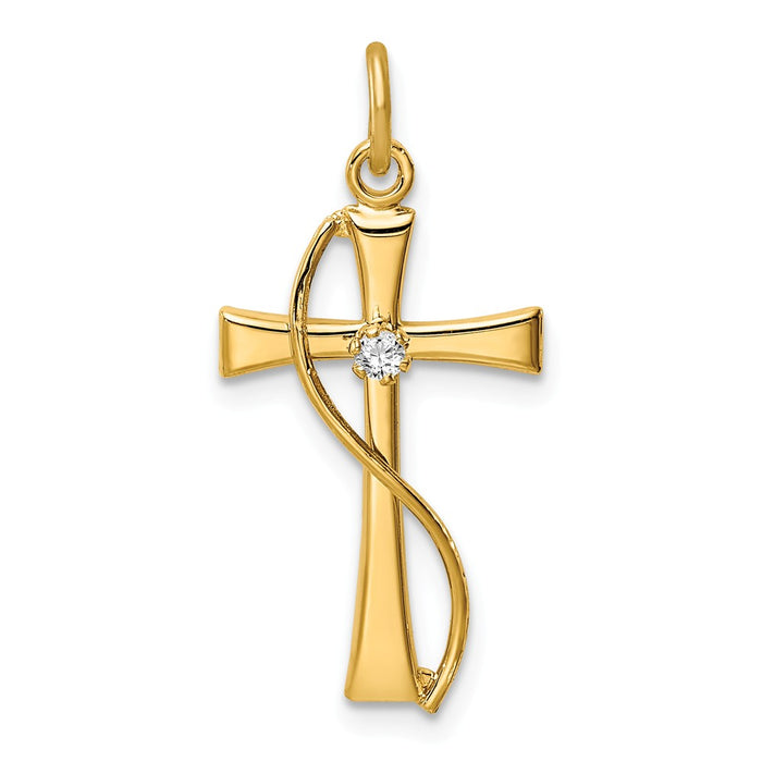 Million Charms 925 Sterling Silver Gold Themed Tone & (Cubic Zirconia) CZ Relgious Cross Pendant