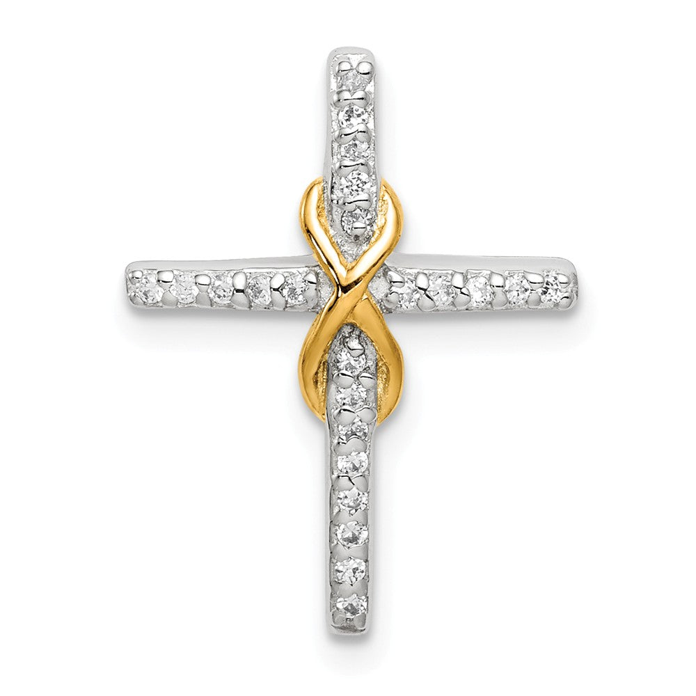 Million Charms 925 Sterling Silver & Gold Themed Tone (Cubic Zirconia) CZ Relgious Cross Chain Slide