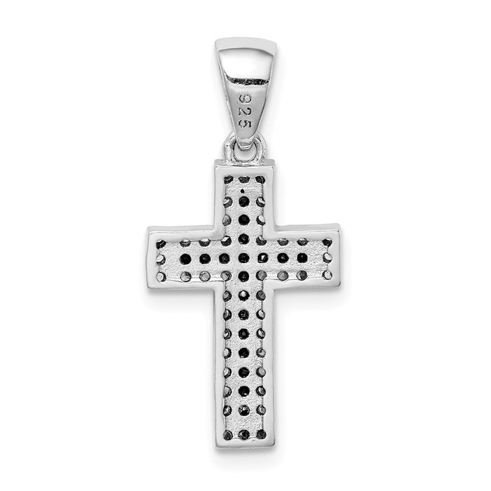 Million Charms 925 Sterling Silver Rhodium-Plated Black, Clear (Cubic Zirconia) CZ Relgious Cross Pendant