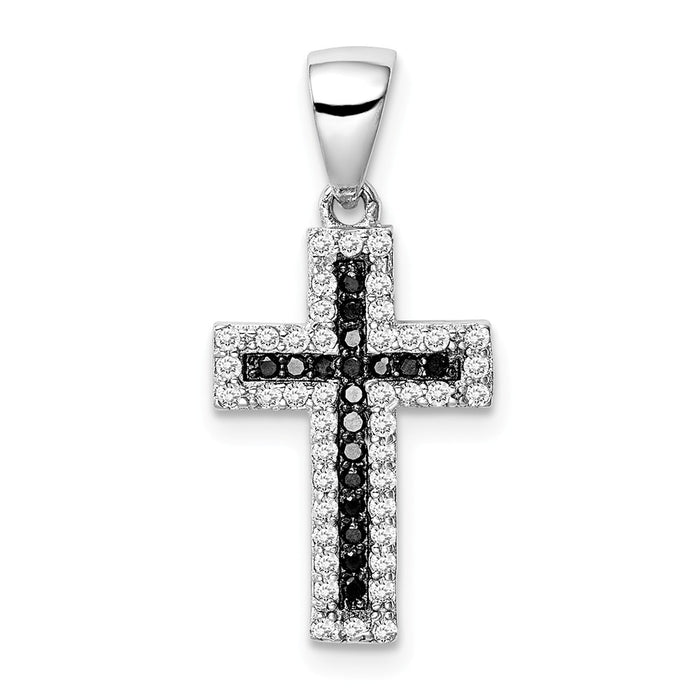 Million Charms 925 Sterling Silver Rhodium-Plated Black, Clear (Cubic Zirconia) CZ Relgious Cross Pendant