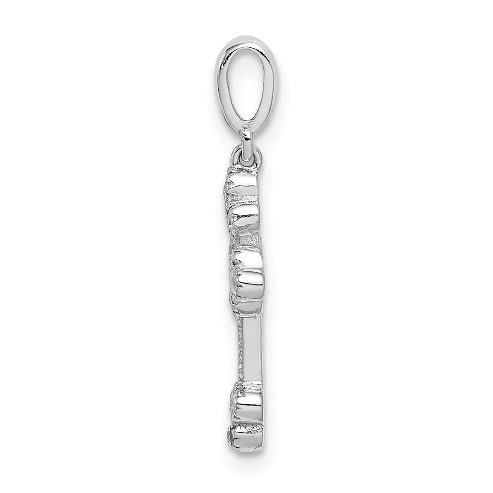 Million Charms 925 Sterling Silver Rhodium-Plated Polished (Cubic Zirconia) CZ Budded Relgious Cross Pendant