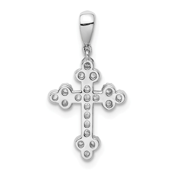 Million Charms 925 Sterling Silver Rhodium-Plated Polished (Cubic Zirconia) CZ Budded Relgious Cross Pendant