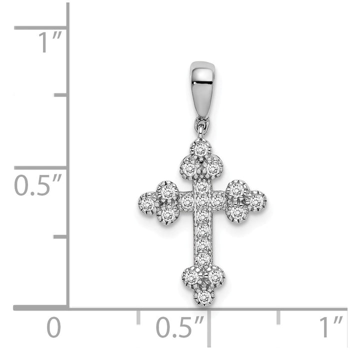 Million Charms 925 Sterling Silver Rhodium-Plated Polished (Cubic Zirconia) CZ Budded Relgious Cross Pendant