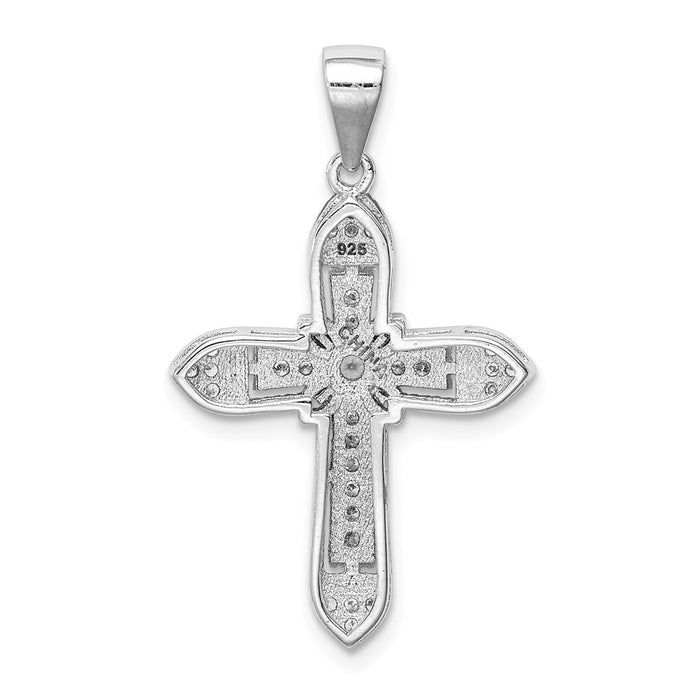 Million Charms 925 Sterling Silver Rhodium-Plated Polished (Cubic Zirconia) CZ Passion Relgious Cross Pendant