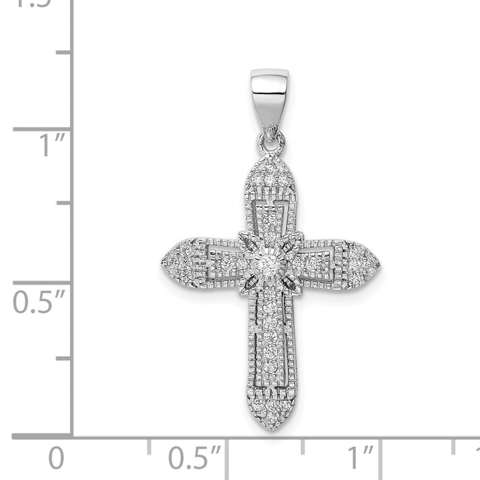 Million Charms 925 Sterling Silver Rhodium-Plated Polished (Cubic Zirconia) CZ Passion Relgious Cross Pendant