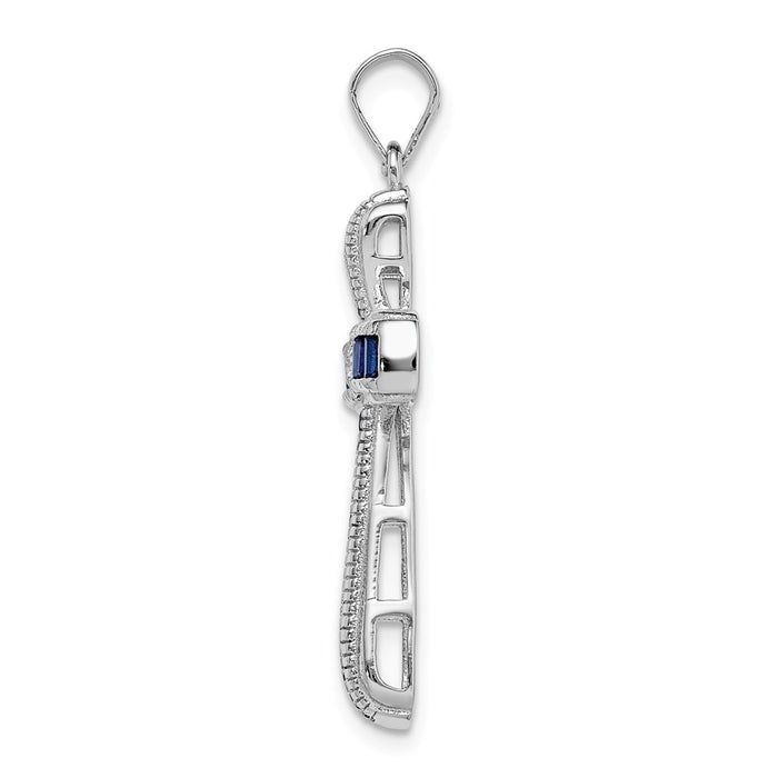 Million Charms 925 Sterling Silver Rhodium-Plated (Cubic Zirconia) CZ & Synthetic Blue Spinel Relgious Cross Pendant