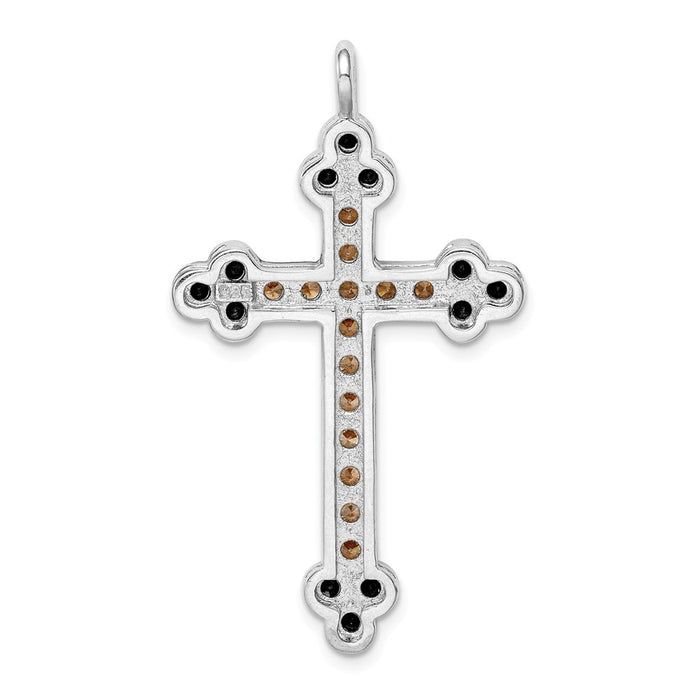 Million Charms 925 Sterling Silver Rhodium-Plated Multi-Color Crystal Budded Cross