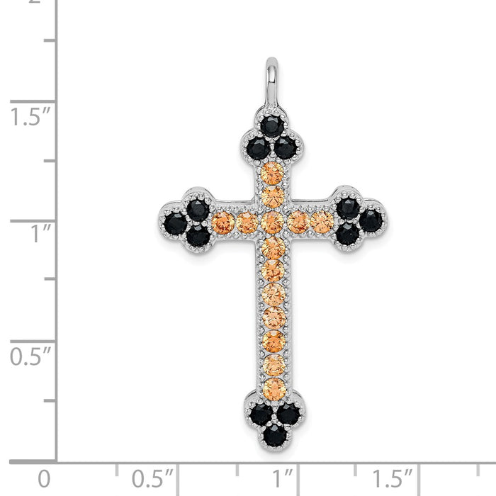 Million Charms 925 Sterling Silver Rhodium-Plated Multi-Color Crystal Budded Cross